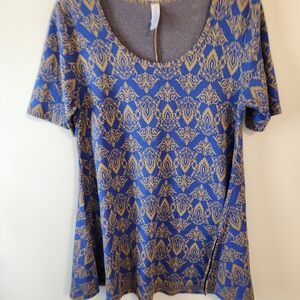 LuLaRoe Blue and Gold Short Sleeve Top